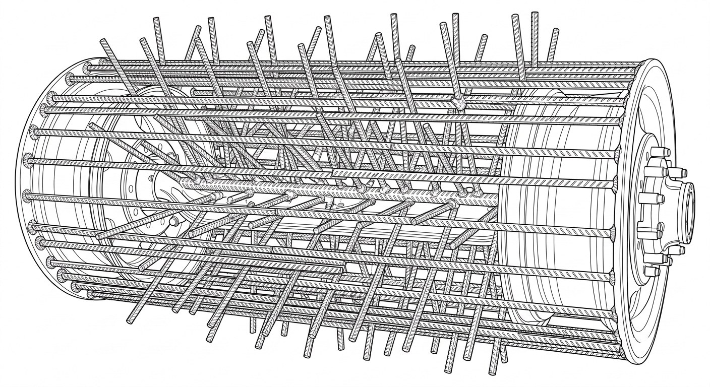 Full rebar cage with spikes, no concrete yet